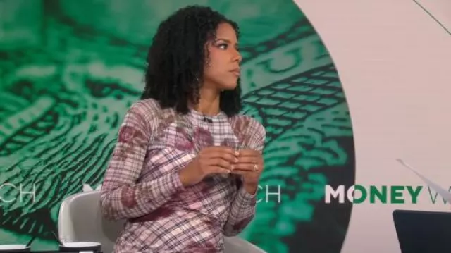 Amur Edith Dress in Rose Check worn by Adriana Diaz as seen in CBS Mornings on July 10, 2025