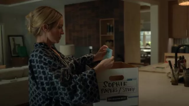 Imogen + Willie Blue Geometric Printed Robe worn by Sophie O’Neill (Brittany Snow) as seen in The Hunting Wives (S01E01)