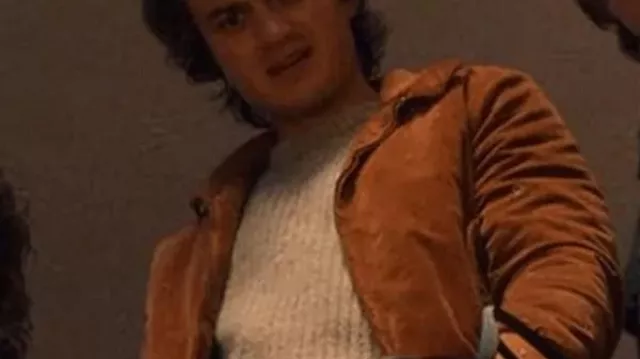 Joe Keery Stranger Things Suede Leather Jacket worn by Steve Harrington (Joe Keery) in Stranger Things (S05)