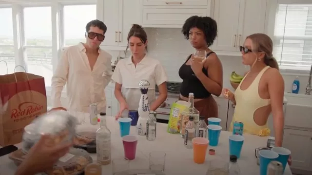 Lovers + Friends Yellow Cut Out One Piece Swimsuit worn by Chloe Brooks as seen in Next Gen NYC (S01E06)