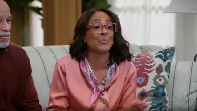 Calvin Klein Roll Sleeve Button Up Top worn by Anastasia Devereaux (Alretha Thomas) as seen in Tyler Perry's Assisted Living (S06E04)