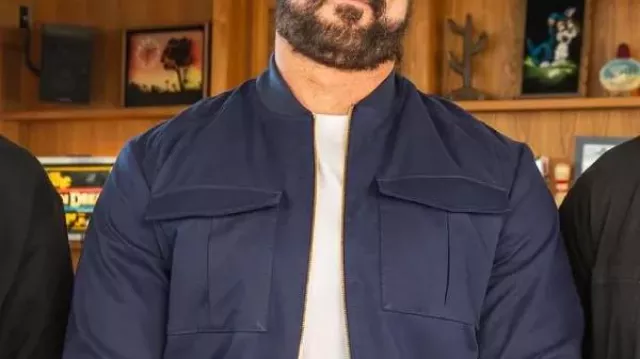 WWE Superstar Drew McIntyre Blue Bomber Jacket worn by Drew McIntyre in Impaulsive