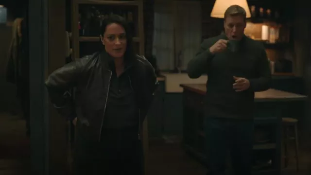 Asos Design Washed Faux Leather Cropped Bomber Jacket in Black worn by Asta Twelvetrees (Sara Tomko) as seen in Resident Alien (S04E08)