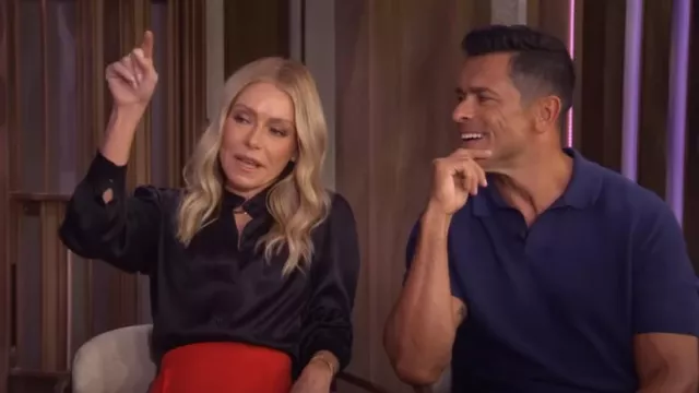 Saint Laurent Monogram Silk Jacquard Blouse worn by Kelly Ripa as seen in LIVE with Kelly and Mark on July 28, 2025