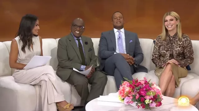 Sandales compensées à plateforme en cuir verni Jimmy Choo portées par Kaylee Hartung comme on le voit dans Today le 30 juillet 2025