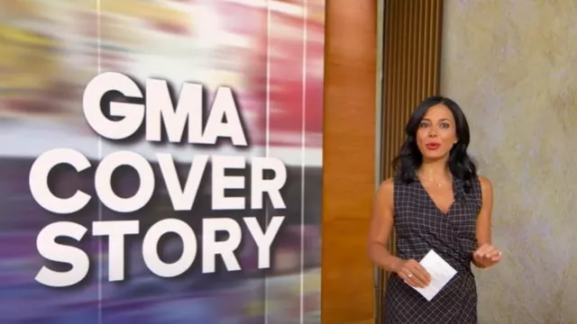 Robe portefeuille à carreaux en treillis Vince portée par Tara Narula vue dans Good Morning America le 1er août 2025