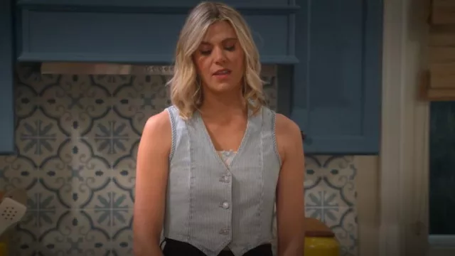 And Now This Striped Button-Front Denim Vest worn by Josie (Hannah Pilkes) as seen in Leanne (S01E07)