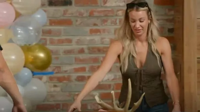 Zara Textured Halter Top in Dark Khaki worn by Calah Jackson as seen in The McBee Dynasty: Real American Cowboys (S02E03)