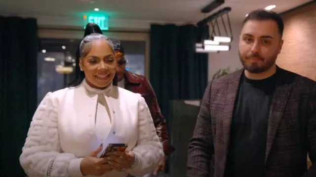 Givenchy Embossed Shearling Sleeve Varsity Jacket worn by Ashanti as seen in Nelly & Ashanti: We Belong Together (S01E07)