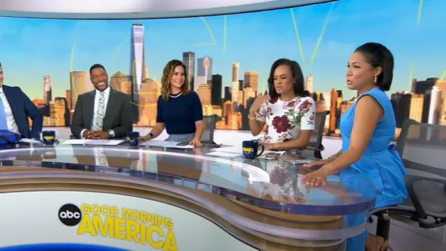Robe sans manches à taille froncée Hobbs Eloise portée par Stephanie Ramos, vue dans Good Morning America le 11 août 2025