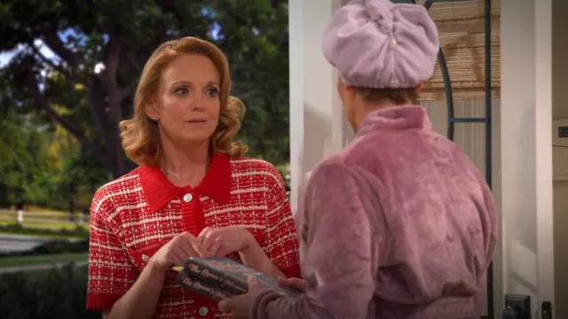 Cárdigan de tweed Aqua usado por Mary (Jayma Mays) como se ve en Leanne (S01E12)