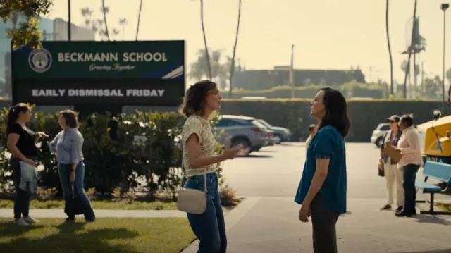 Clare V Cream Rattan Midi Sac worn by Sylvia (Rose Byrne) as seen in Platonic (S02E03)