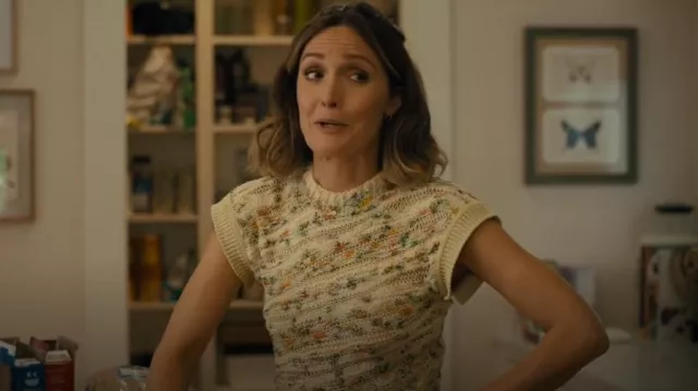 Ulla Johnson Frankie Pattern Short Sleeve Crop Sweater worn by Sylvia (Rose Byrne) as seen in Platonic (S02E03)