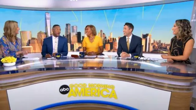 Lauren Ralph Lauren Printed Jersey Faux Wrap Dress worn by Ginger Zee as seen in Good Morning America on August 13, 2025