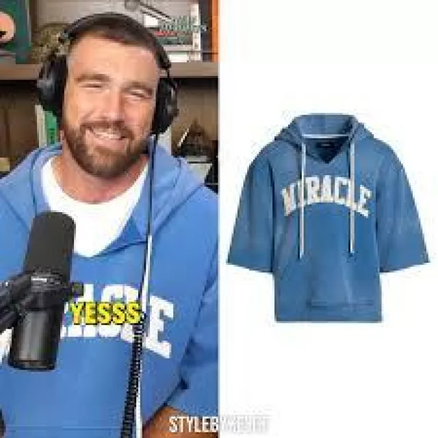 Sweat à capuche coupé bleu miracle de Travis Kelce (Travis Kelce) à bringjessthehorizonn