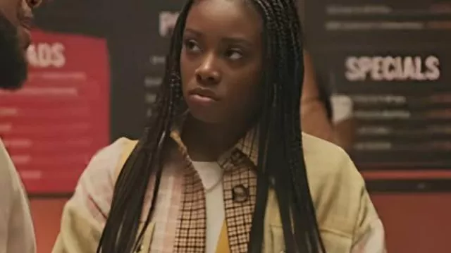 Birgundi Baker Patch-Work Plaid Coat worn by Kiesha Williams (Birgundi Baker) in The Chi (S06E16)