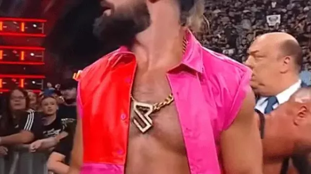 WWE Raw 2025 Seth Rollins Pink Faux Leather Vest worn by Seth Rollins in Full Raw highlights: Aug. 11, 2025