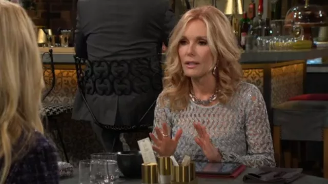Significant Other Adley Mini Dress in Silver worn by Lauren Fenmore ( Tracey Bregman) as seen in The Young and the Restless on August 14, 2025