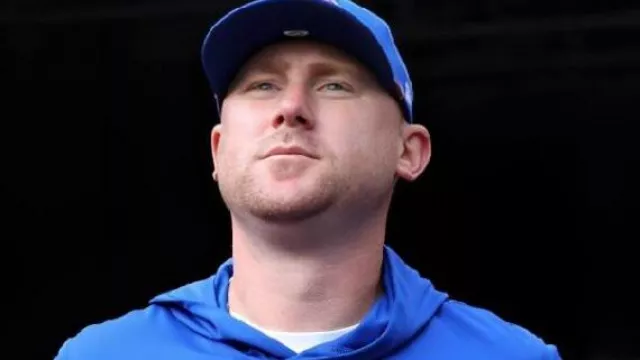 Buffalo Bills Pure Fury Sideline Blue Hoodie worn by Joe Brady in Joe Brady Talks Return To Training Camp, Running Back Room, And Offensive Improvement