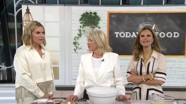 Lela Rose Fringe Button Down Crop Top worn by Jenna Bush Hager as seen in Today on August 18, 2025