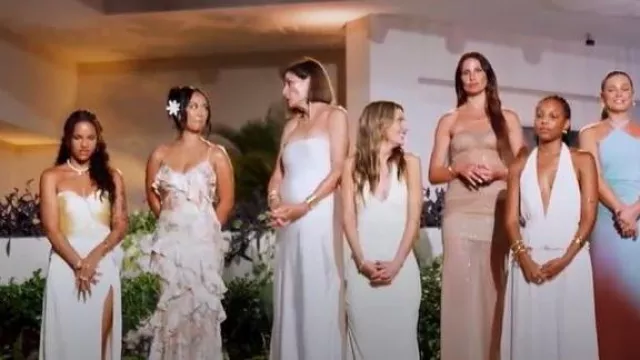 Zara Halter Polyamide Maxi Dress in Pastel Yellow worn by Katherine Izzo as seen in Bachelor in Paradise (S10E08)