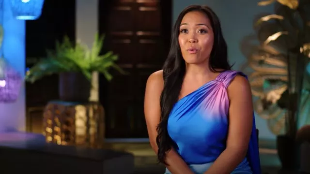 Baobab Blue Ombre One Shoulder Satin Mini Dress worn by Katya as seen in Are You My First? (S01E01)