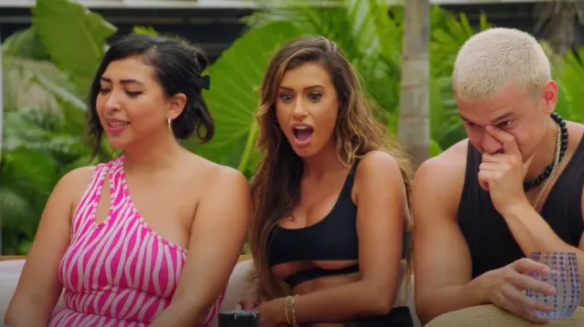 Rainbow Pink Printed One Shoulder Crop Top worn by Deya as seen in Are You My First? (S01E02)