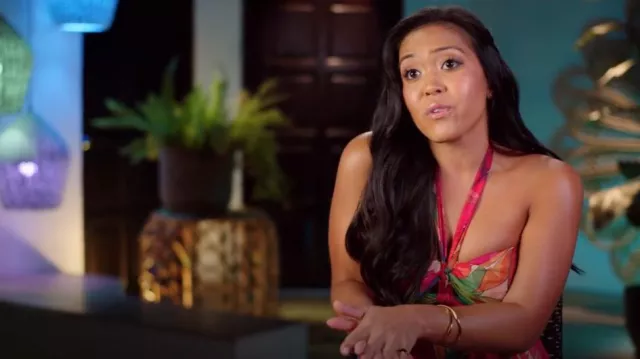 Ronny Kobo Multicolor Floral Halter High Low Dress worn by Katya as seen in Are You My First? (S01E03)