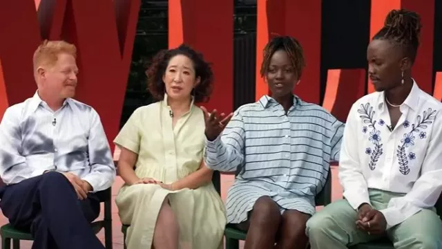 Chemise en taffetas de soie Chanel portée par Lupita Nyong’o comme on le voit dans Today le 19 août 2025