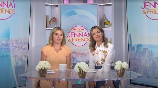 Camisa de popelina de algodón bordada Iris de La DoubleJ usada por Savannah Guthrie como se ve en Today with Jenna & Friends el 20 de agosto de 2025