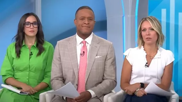Loft Ruffle Tie Neck Sweater Tee worn by Dylan Dreyer as seen in Today on August 21, 2025