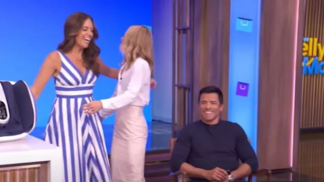By Anthropologie V-Neck Sleeveless Fit & Flare Midi Dress worn by Monica Manginelli as seen in LIVE with Kelly and Mark on August 19, 2025