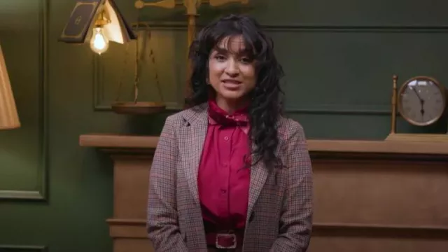 Halogen® x Atlantic-Pacific Plaid Blazer worn by Rekha Shankar as seen in Smartypants (S02E04)