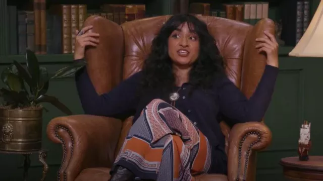 Rosetta Getty Geometric Wide-leg High-rise Crepe Trousers worn by Rekha Shankar as seen in Smartypants (S02E05)