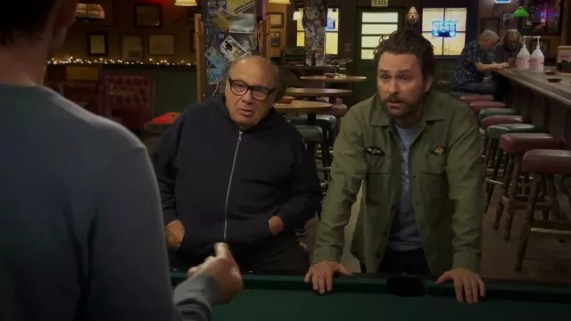 Retailer Of Awesomeness Green Army Shirt Costume worn by Charlie Kelly (Charlie Day) as seen in It's Always Sunny in Philadelphia (S17E04)