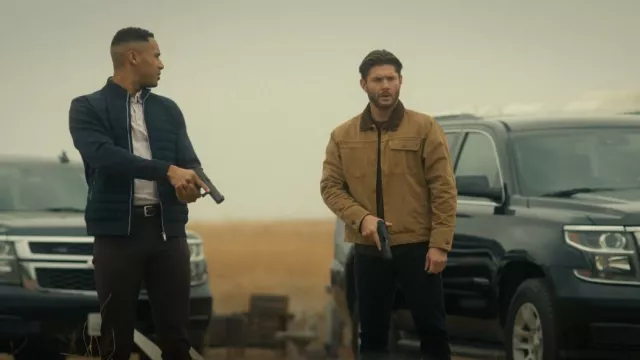 Lucky Brand Velours côtelé col Trucker Jacket porté par Mark Meachum (Jensen Ackles) comme on le voit dans Countdown (S01E06)