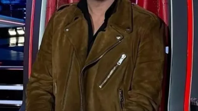 Brown Leather Jacket worn by Michael Bublé in The Voice