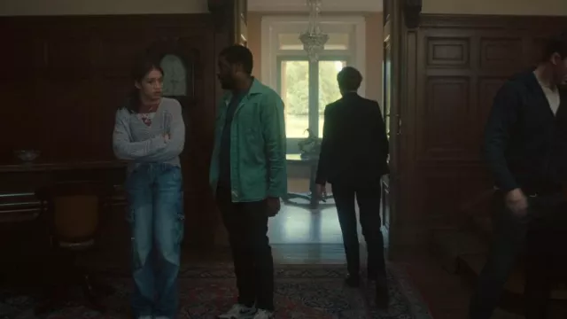 Ebossy Sexy V-Neck Drawstring Shirring Knit Pullover Crochet Cutout Flared Long Sleeve Sweater worn by Sylvie Anderson (Isobel Akuwudike) as seen in Hostage (S01E05)