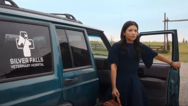 Ted Baker Flutter Sleeve Fit & Flare Sweater Dress in Navy worn by Jackie Howard (Nikki Rodriguez) as seen in My Life with the Walter Boys (S02E01)