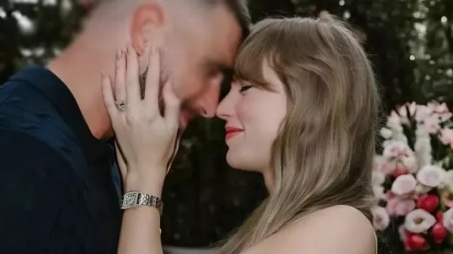 This Taylor Swift Pinstriped Dress In worn by Her Engagement With Travis Kelce 2025