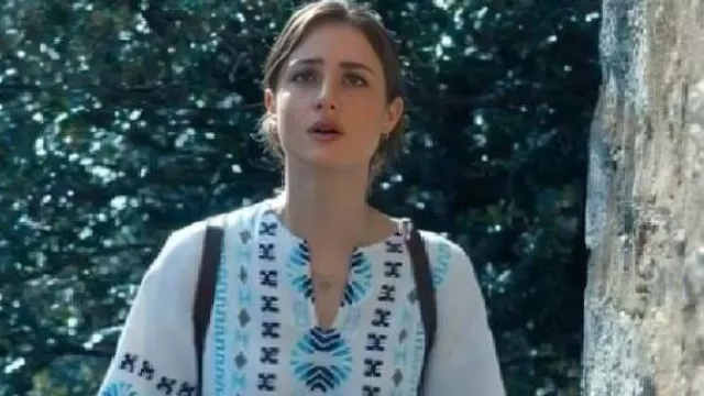 The Twisted Tale of Amanda Embroidered Shirt worn by Amanda Knox (Grace Van Patten) as seen in The Twisted Tale of Amanda Knox (S01E06)