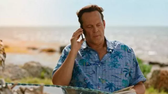 Tommy Bahama Surf Town Stripe Camp Shirt Old Royal worn by Andrew Yancy (Vince Vaughn) as seen in Bad Monkey (S01E10)