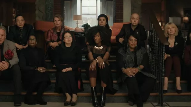 Celine Black Leather Front Zipper Wedge Boots worn by Aleesha (Zainab Johnson) as seen in Upload (S04E02)