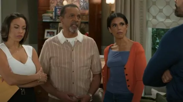 Reiss Worthy Stripe Short Sleeve Wool Button-Up Shirt in Camel worn by Vernon Dupree (Clifton Davis) as seen in Beyond the Gates (S01E122)