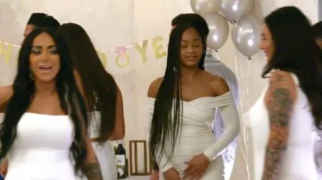 Vestido de fiesta midi con volantes Shein Sheer usado por Nikki Hall como se ve en Jersey Shore: Family Vacation (S08E14)