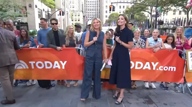 Dolce & Gabbana Keira Floral Ankle Strap Platform Sandal worn by Savannah Guthrie as seen in Today on September 2, 2025