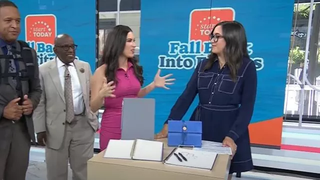 Claudie Pierlot Reinette Robe en soie à surpiqûres contrastées portée par Savannah Sellers comme on le voit dans Aujourd’hui le 2 septembre 2025