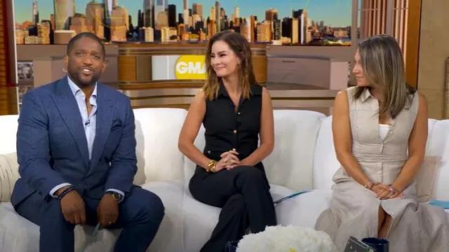 Chaleco abotonado de Zara usado por Rebecca Jarvis como se ve en Good Morning America el 2 de septiembre de 2025