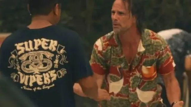 The White Lotus Rick Hatchett Crane-Printed Aloha Shirt worn by Rick Hatchett (Walton Goggins) as seen in The White Lotus (S03)