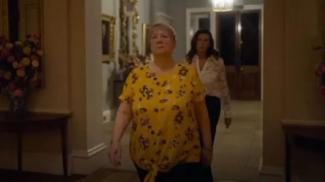 Fcwholesale Floral Print Tie Front Top worn by Samantha Bond as seen in The Inheritance (S01E02)
